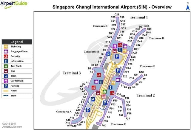 Mapa do terminal do aeroporto de Cingapura