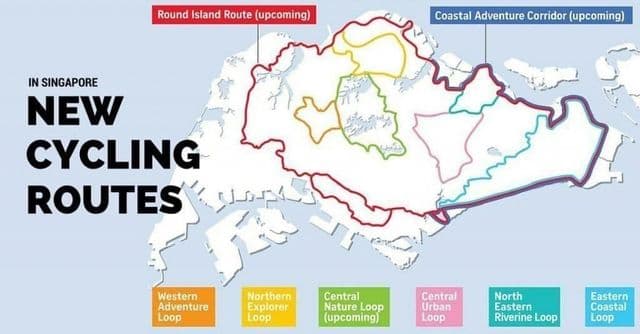 Mapa da ciclovia de Cingapura