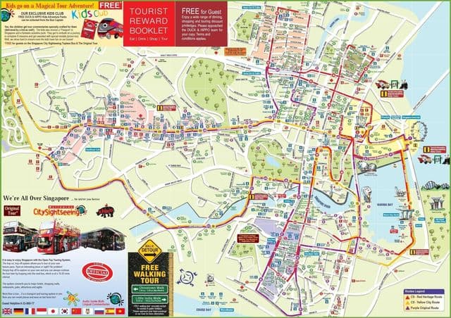 Mapa de viagens de ônibus Hop On Hop Off de Cingapura