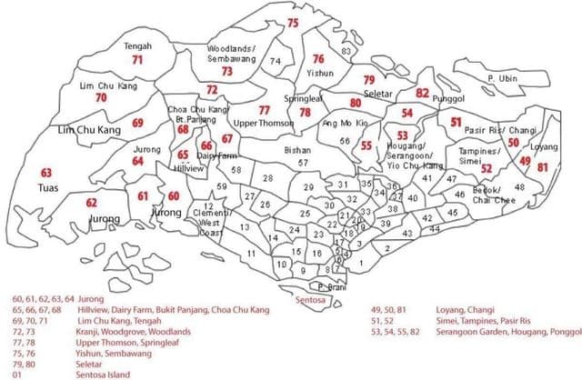 Mapa de códigos postais de Cingapura