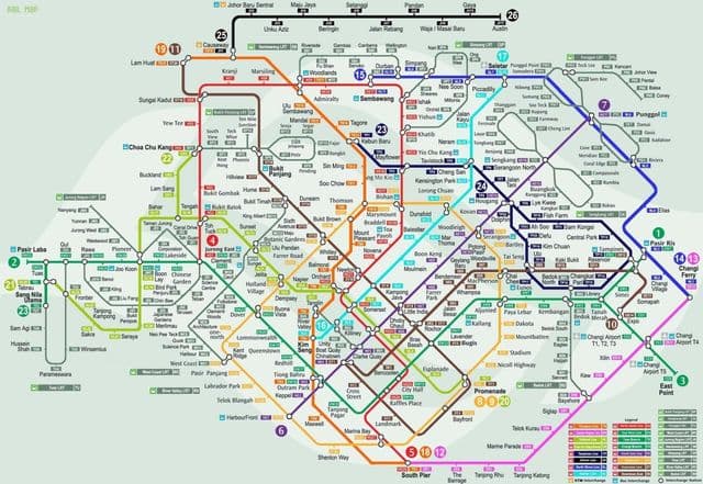 Mapa das estações ferroviárias de Cingapura